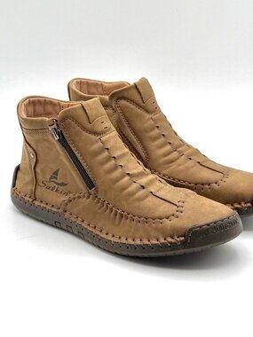 Men's Salkin Brown Ankle Boots Size EU 43/US 10 Model 2109  Pull On side Zip New